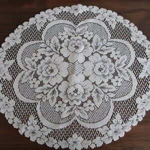 Round Cream Rose Pattern Oval Doily 18" x 21"